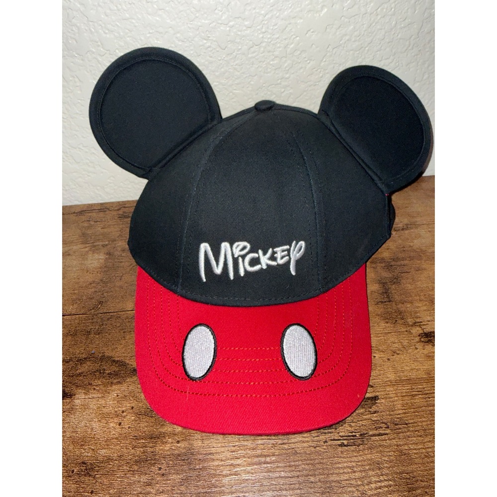Disney Parks Mickey Mouse Ears Baseball Cap Hat Black Red Snapback Adjustable